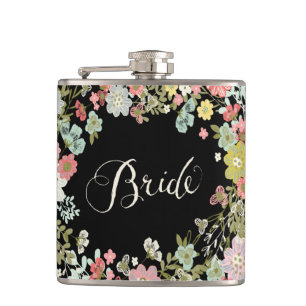 Garden Floral Bride Typography Alcohol Hip Flask