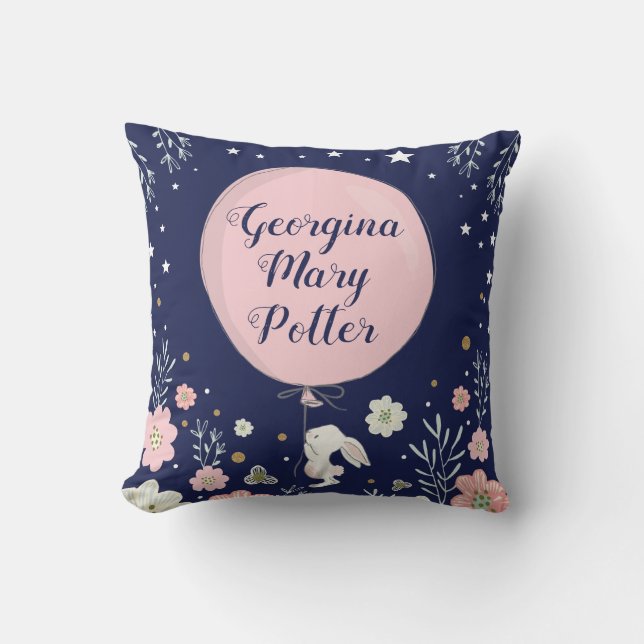 Garden Floral Bunny Rabbit Nursery Decor Cushion (Front)