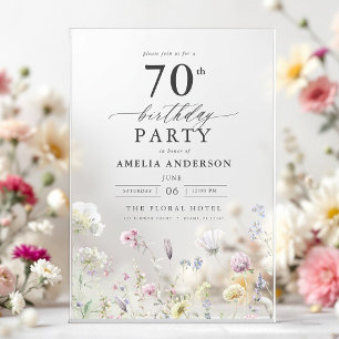 Garden Floral Calligraphy 70th Birthday Acrylic Invitations
