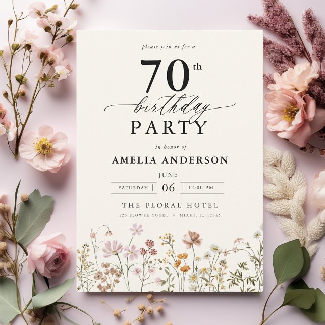 Garden Floral Calligraphy 70th Birthday Invitation (Creator Uploaded)