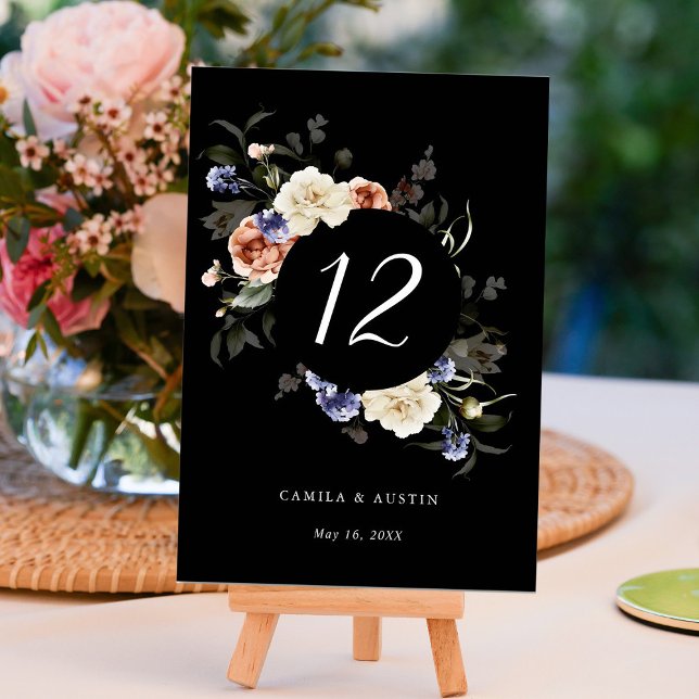 Garden Floral Circle Frame Wedding  Black Table Number (Creator Uploaded)