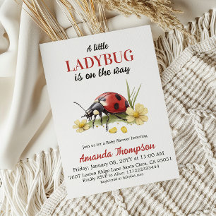 Garden Floral Daisy A Little Ladybug Baby Shower Invitation