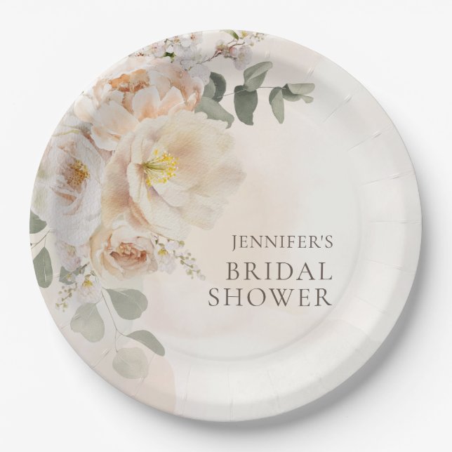 Garden Floral Eucalyptus Bridal Shower Paper Plate (Front)