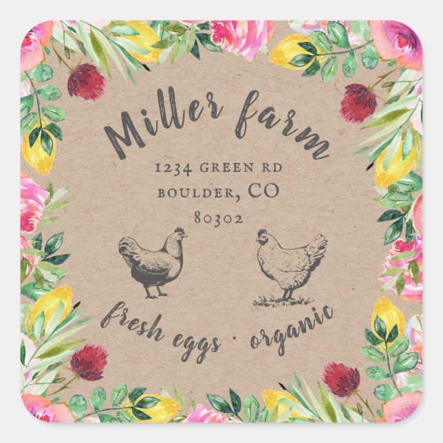 garden floral farmhouse egg carton square sticker (Front)