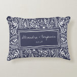 Garden Floral in Blue Border Personalized Wedding  Accent Pillow<br><div class="desc">Garden Floral in Blue Border Personalized Wedding Accent Pillow</div>