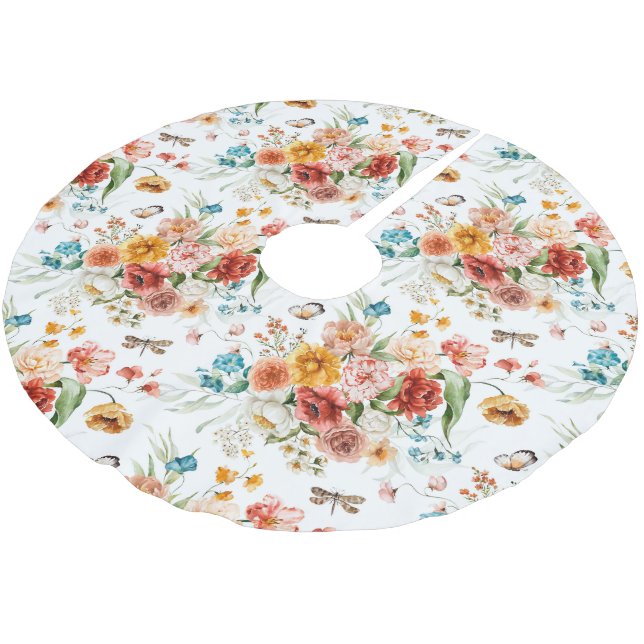 Garden Floral Pattern Brushed Polyester Tree Skirt (Angled)