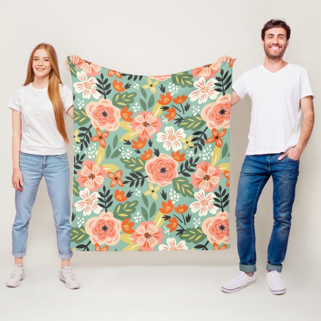Garden Floral Pattern Fleece Blanket (In Situ)
