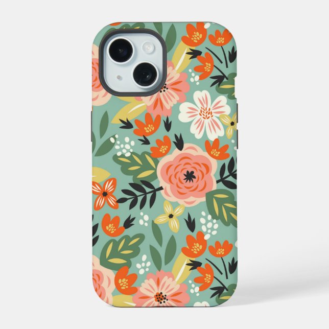 Garden Floral Pattern iPhone 15 Case (Back)