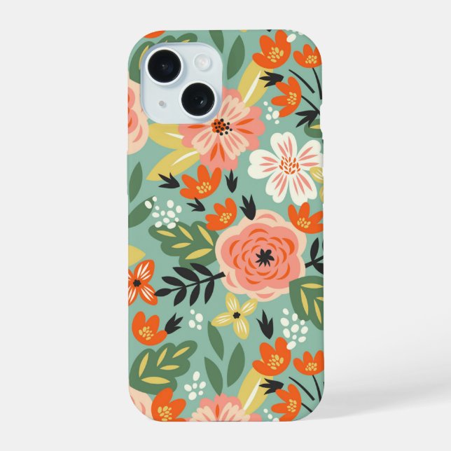 Garden Floral Pattern iPhone 15 Case (Back)