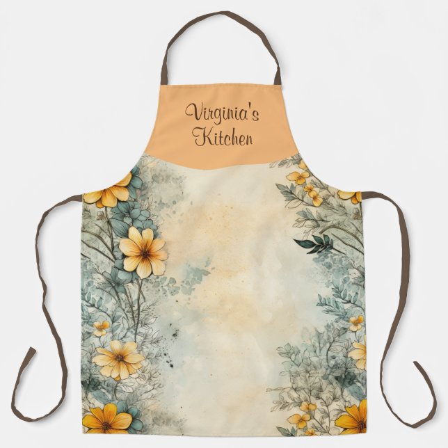 Garden Floral Personalized All Over Print Apron (Front)