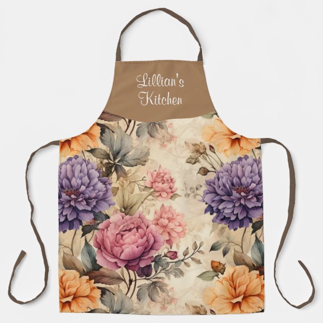 Garden Floral Personalized All Over Print Apron (Front)