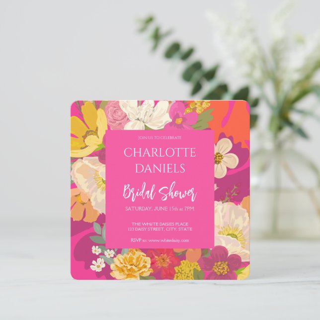 Garden Floral Pink Bridal Shower Invitation (Standing Front)