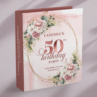 Garden Floral Rose Gold 50th Birthday Keepsake Binder