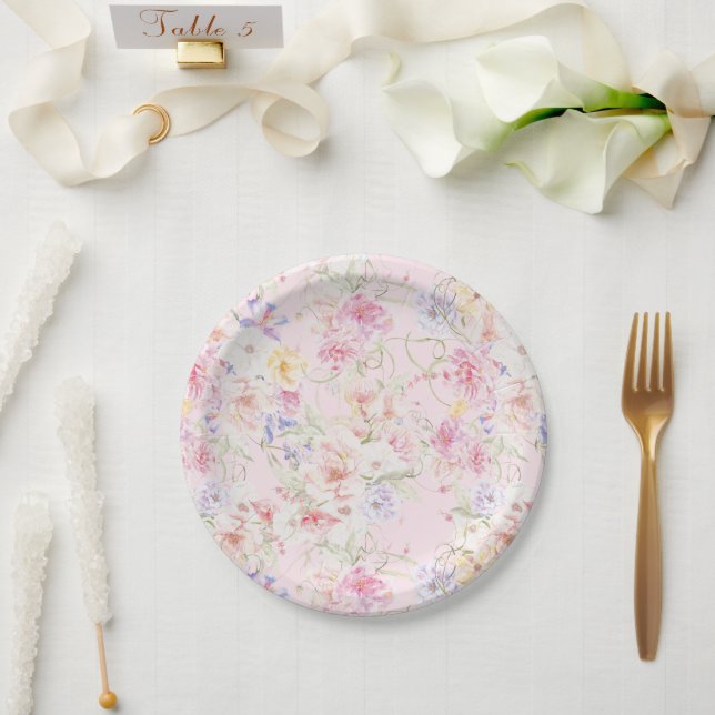 Garden Floral Wavy Wildflower Modern Bridal Shower Paper Plate (Wedding)