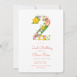 Garden Flower 2nd Birthday Party Invitation