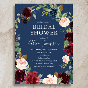 Garden Flower Blue Fall Bridal Shower Invitation