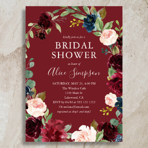 Garden Flower Burgundy Fall Bridal Shower Invitation