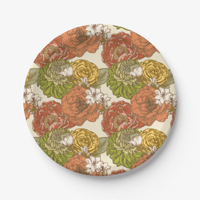 Garden Flower Pattern Paper Plate (Front)