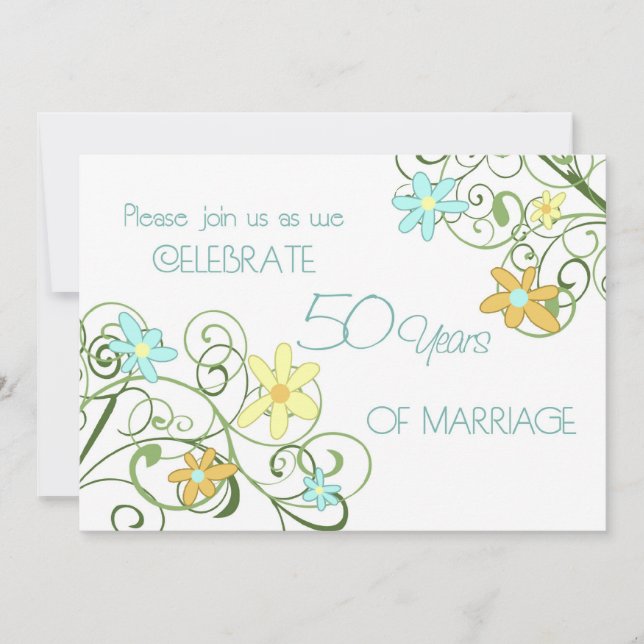 Garden Flowers 50th Anniversary Invitation Card (Front)