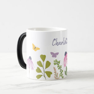 Garden Flowers and Butterflies Custom Name  Magic Mug