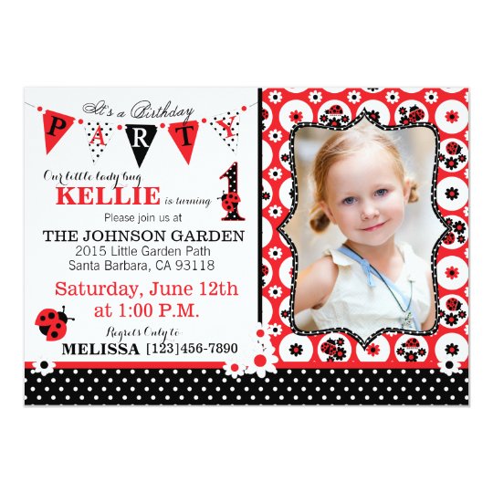 Garden flowers and Lady Bugs Birthday Invite
