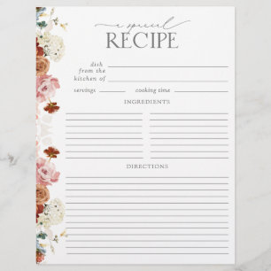 Garden Flowers Bridal Shower Recipe Binder Page