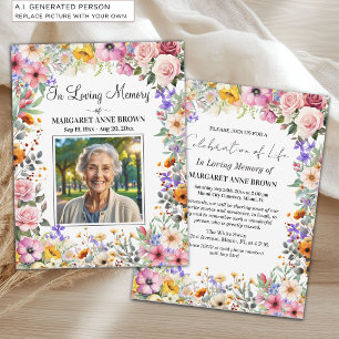 Garden Flowers Celebration Of Life Photo  Invitation