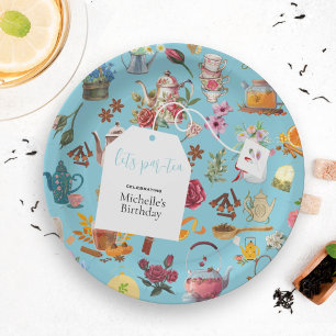 Garden Flowers Chic Blue Tea Birthday Party Paper Plate