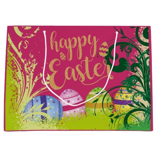 Garden Flowers Easter Eggs Large Gift Bag (Front)