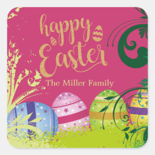 Garden Flowers Easter Eggs Large Gift Bag Square S Sticker