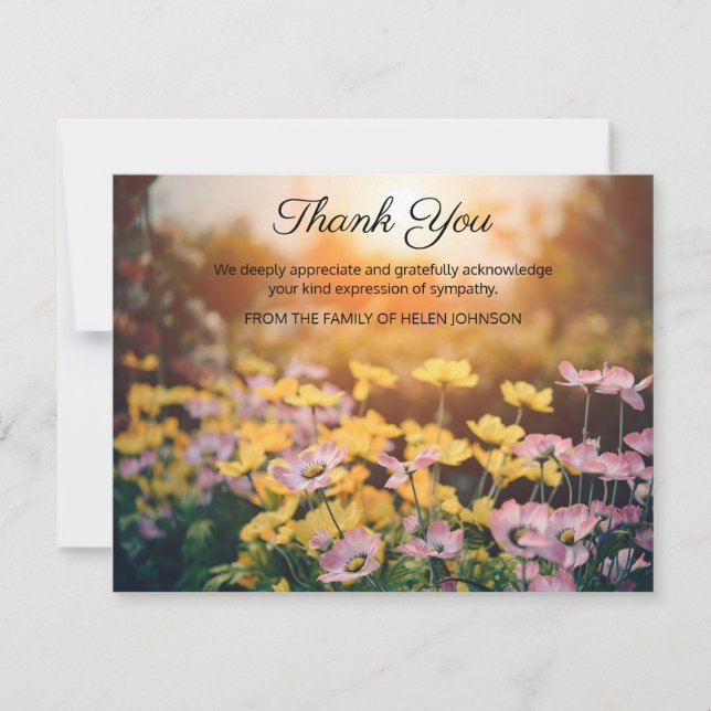 Garden Flowers Funeral Thank You Note Card (Front)