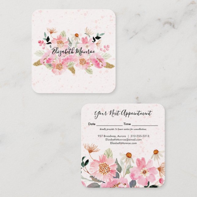 Garden Flowers Hair Stylist Salon Makeup Appointment Card (Front/Back)