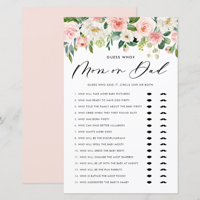 Garden Flowers Mom or Dad Baby Shower Game (Front/Back)
