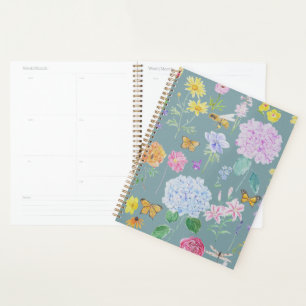garden flowers oil painting effect turquoise planner