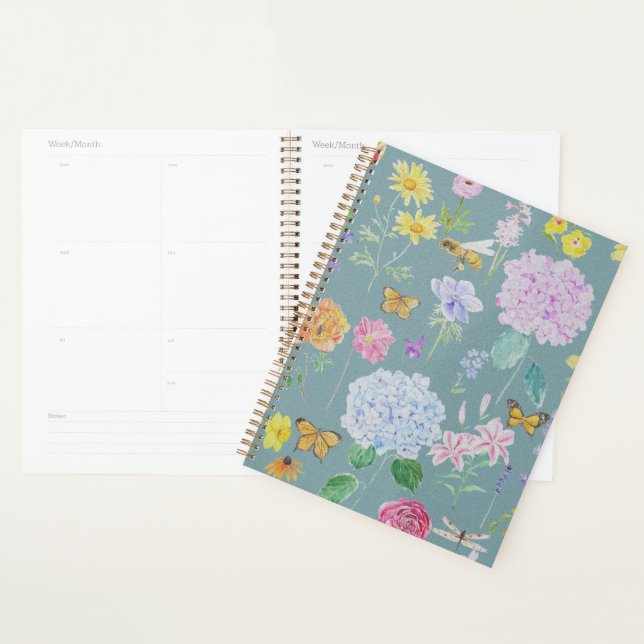 garden flowers  oil painting effect turquoise planner (Display)