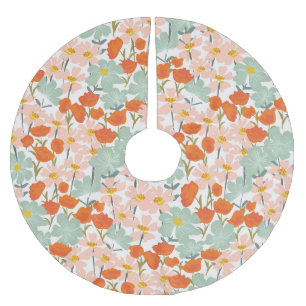 Garden flowers: pink, orange seamless brushed polyester tree skirt
