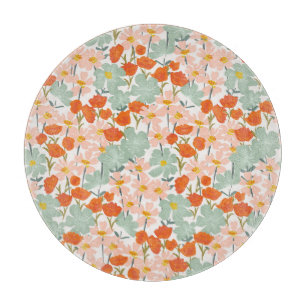 Garden flowers: pink, orange seamless cutting board