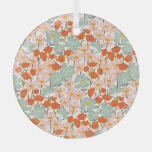 Garden flowers: pink, orange seamless glass ornament
