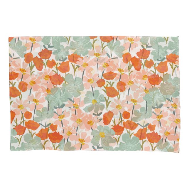 Garden flowers: pink, orange seamless pillowcase (Front)