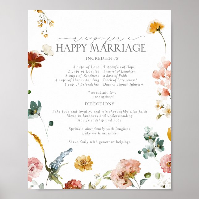 Garden Flowers Recipe for a Happy Marriage Poster (Front)