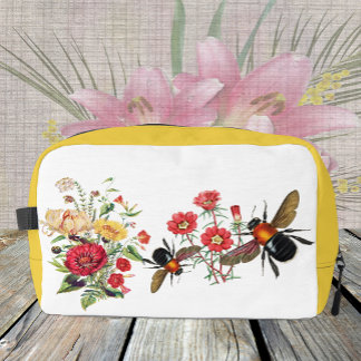Garden Flowers Toiletry bag, Yellow, Bee, Birds Dopp Kit