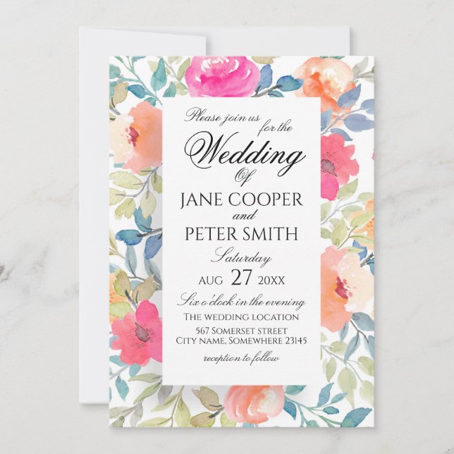 Garden flowers watercolours Wedding Invitation (Front)