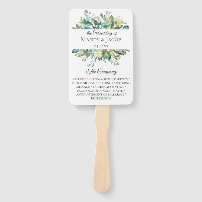 Garden Foliage Bouquet Wedding Program Fans (Front)