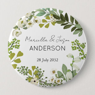 Garden Foliage Greenery Wreath Wedding Party 4 Inch Round Button