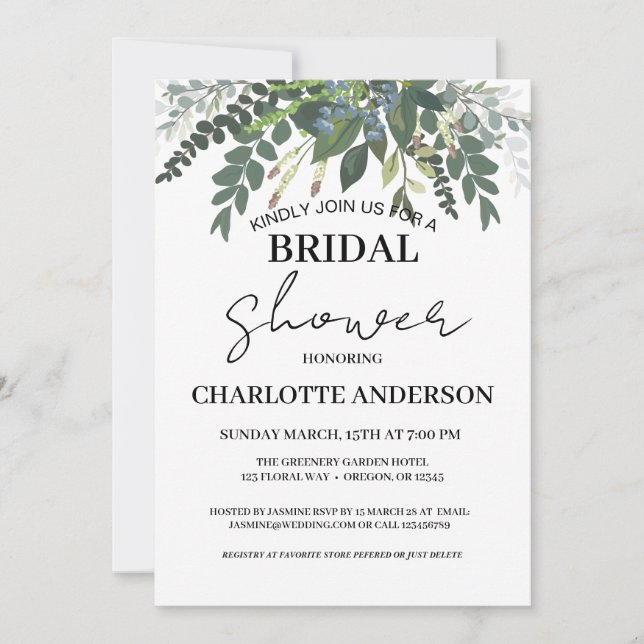 Garden Foliage Nature Greenery Bridal Shower  Invitation (Front)