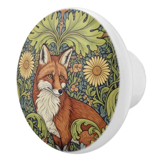 Garden Fox William Morris Floral Art Nouveau Ceramic Knob (Right)