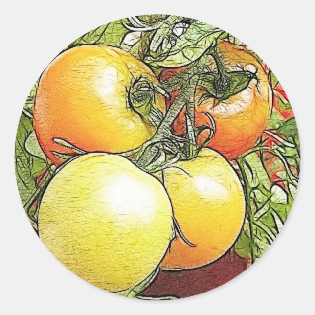 Garden Fresh Heirloom Tomatoes Classic Round Sticker (Front)