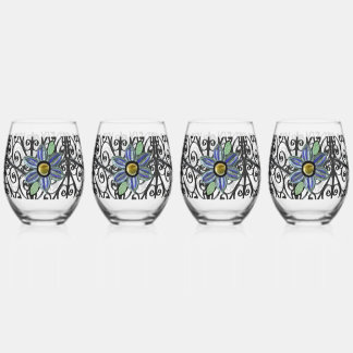 Garden Gate Floral Stemless Wine Glass