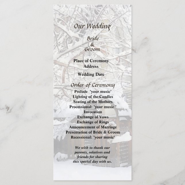 Garden Gate in Winter Wedding Program (Front)
