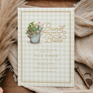 Garden Gingham Sage Gold Bridal Shower Brunch Invitation